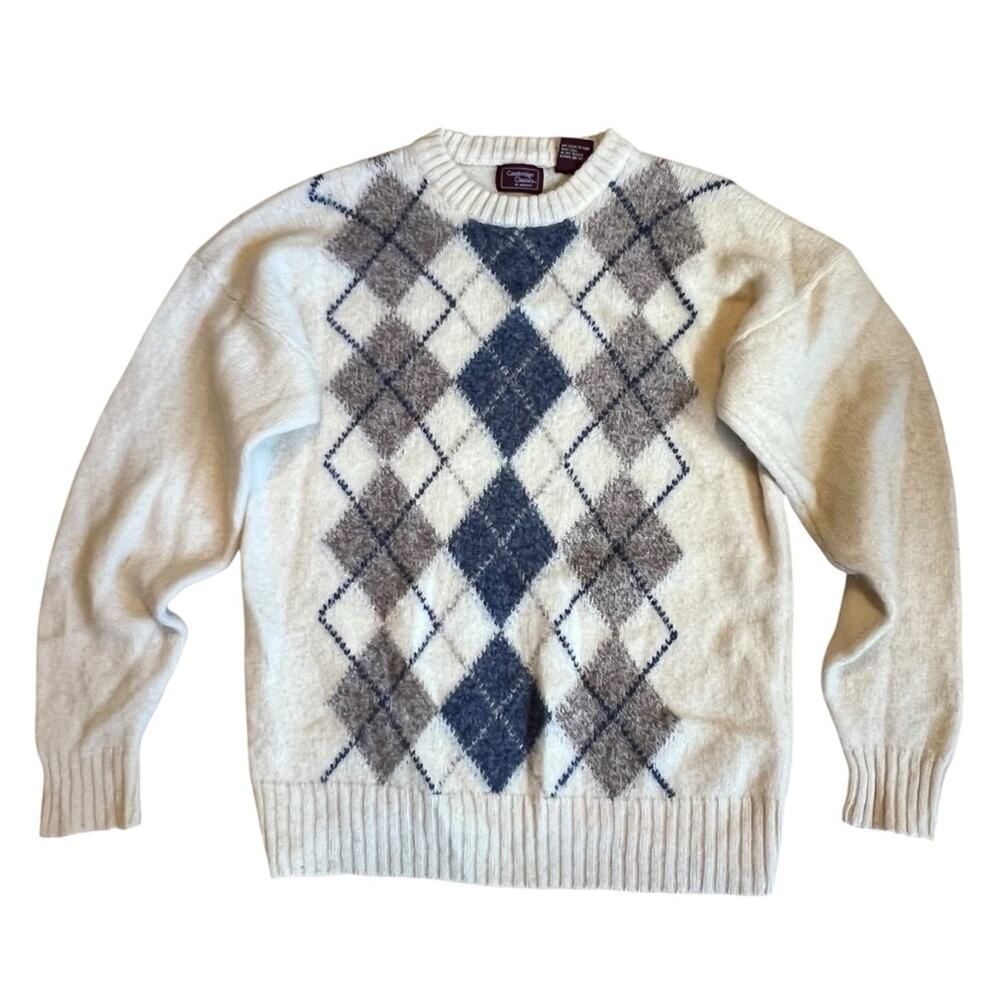 Cambridge Classics Vintage Women’s Sz XL Ivory Argyle Sweater Shetland Wool Knit
